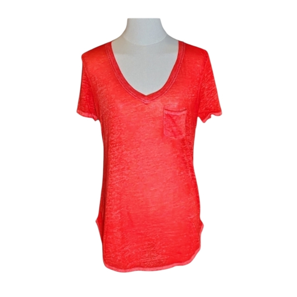 Derek Heart Burnout Inside Out Acid Washed Red Lightweight Sheer Tee Size Large